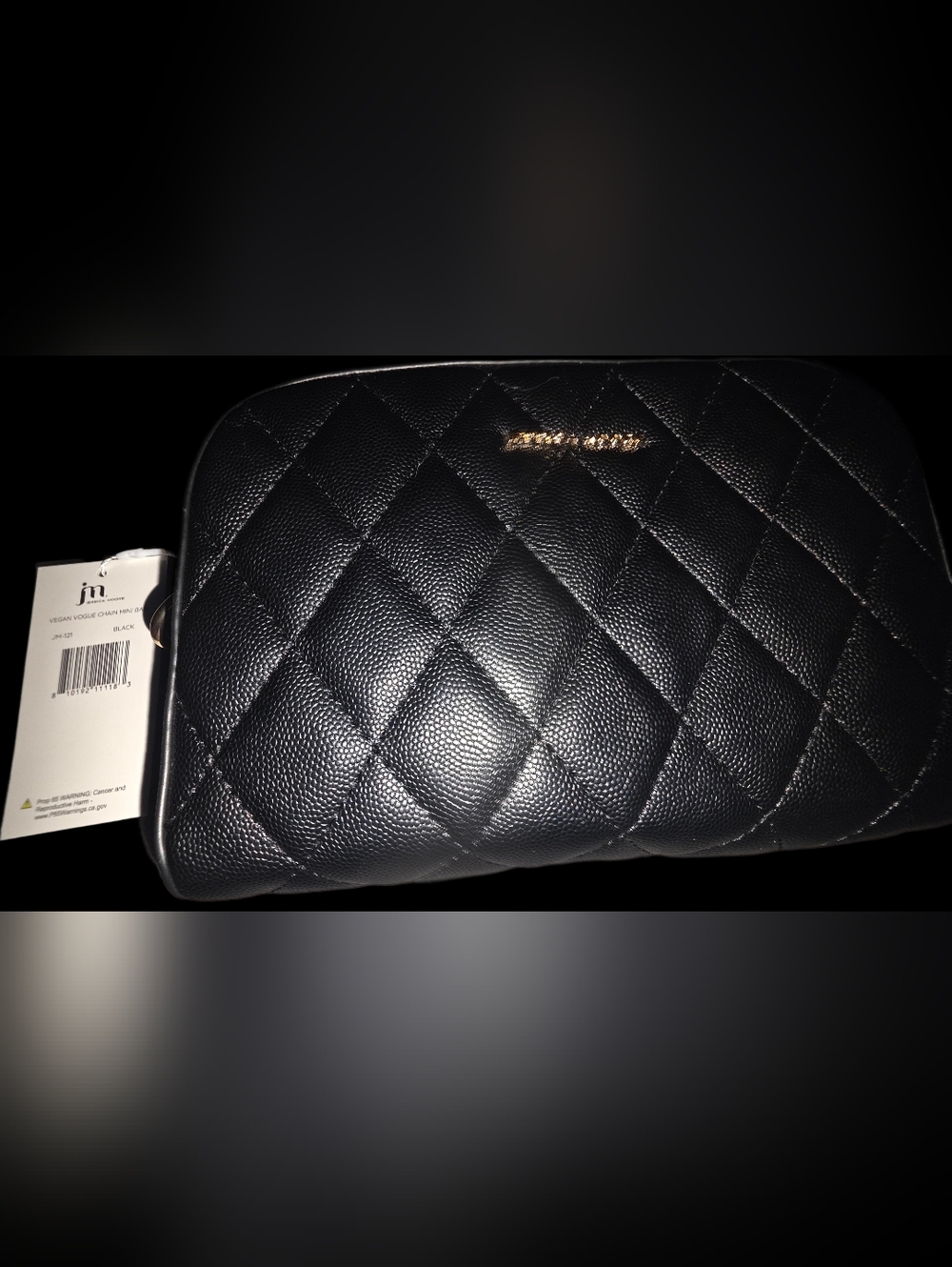 Jessica Moore Quilted Black Crossbody Bag with Gold Logo W/Necklace & Bracelet